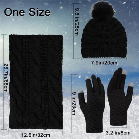 3pcs Women's Winter Beanie Hat Scarf and Touch Screen Gloves Set - Picture 4 of 5
